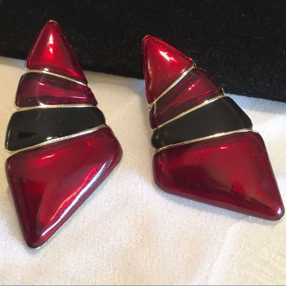 Vintage 80’s Enamel Pierced Earrings - Picture 1 of 4